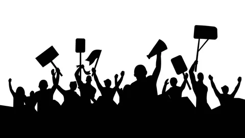 Animated 2D Protest Silhouettes With White Background Stock Footage 162341971