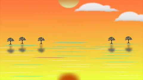 Animated 2d sunset scene with clouds passing. Stock Footage 158223027