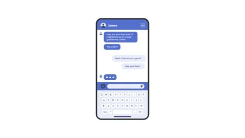 Animated 2D Vector Graphic of a Smartphone Messaging Interface Displaying a Text Stock Footage 331531902