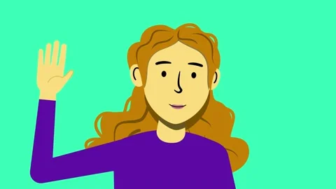Animated 2D Woman Waves At Computer Webcam 動画素材 190726641