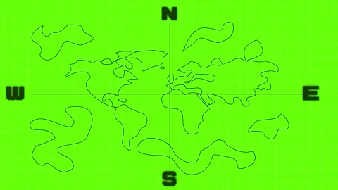 Animated 2D World Map Outline with White Lines on Black, Connectivity Concept Video stock 310281629