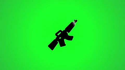 Animated 3d assault rifle icon motion graphic on green screen background Stock Footage 346496287