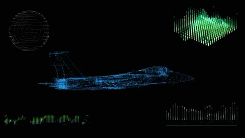 A animated 3d blue print model of a fighter jet Stock Footage 134179973