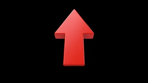 Animated 3d glossy red arrow pointing up with floating motion on black backgroun Stock Footage 333819287