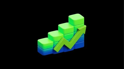 Animated 3D graph with green arrow rising over blue on green screen Stock Footage 331941790