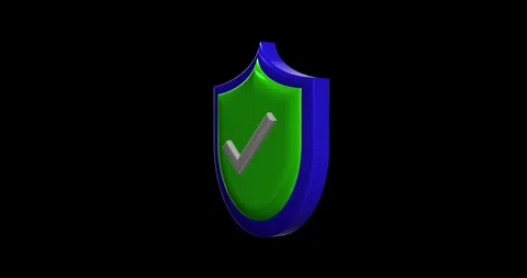 Animated 3D Green and blue color Shield with Checkmark on Black Background Stock Footage 280557878