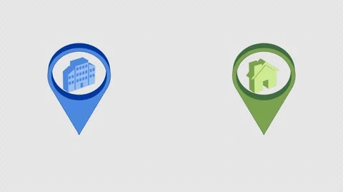 Animated 3d location pin with building house icon Stock Footage 289880632