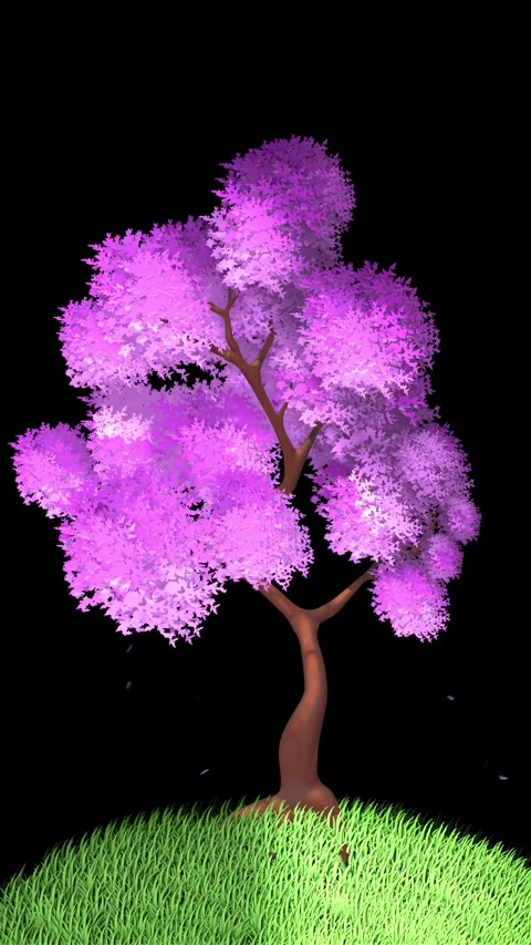 Animated 3D Magic Purple Blossom Tree with Falling Petals Stock Footage 335198055