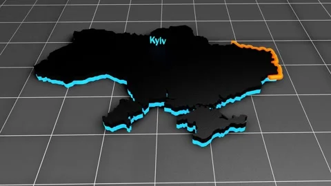 Animated 3d map of Ukraine and Russia with highlighted Lugansk, Donetsk and Kiev Stock Footage 256313753