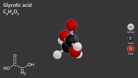 Animated 3d model of glycolic acid molecule. C2H4O3 Stock Footage 284342146