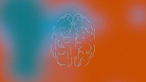 Animated 3d model of human brain rotating over blue-orange background and Stock Footage 125962956