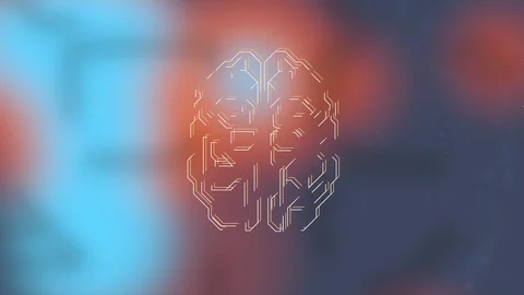 Animated 3d model of human brain over blue-red background and pulsing electrical Stock Footage 125964524