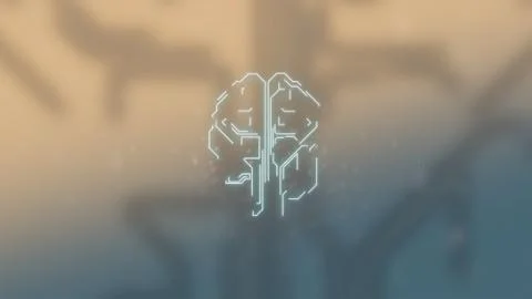 Animated 3d model of human brain over light blurred background and pulsing Stock Illustration