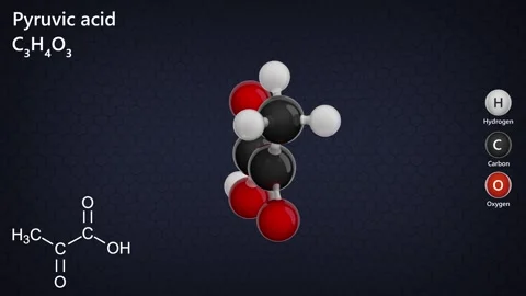 Animated 3d model of Pyruvic acid molecule C3H4O3. Stock Footage 284342157