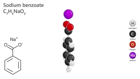 Animated 3d model of Sodium benzoate molecule C7H5NaO2. Video stock 285039682
