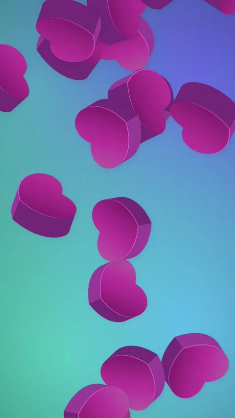 Animated 3D Pink Hearts Falling Against a Blue Mesh Gradient Background Stock Footage 344848806