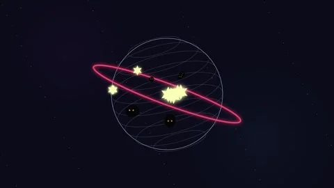 Animated 3D planetary system with glowing orbital rings 4K video Stock Footage 345344179