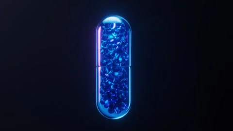 Animated 3d render of glowing blue capsule filled with tiny spheres Vídeos de archivo 327249500