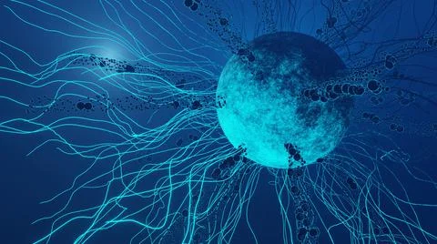 Animated 3d rendering dynamic planet of light lines background Stock Photos