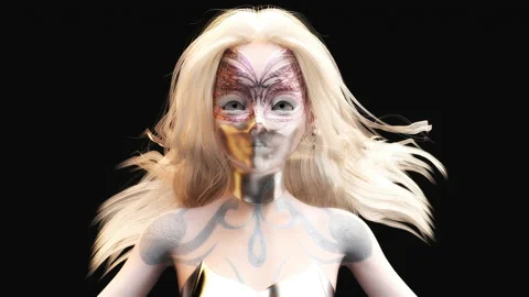 Animated 3D rendering of a female fantasy face with mask Stock Footage 145724088
