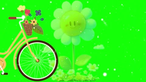 Animated 3D Smiling Flower Character with Floating Particles on a Green Screen Video stock 338368962
