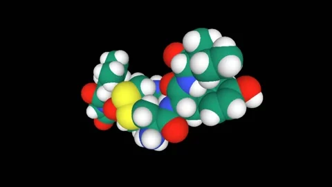 Animated 3D space fill model of human hormone oxytocin, black background Stock Footage 135499286