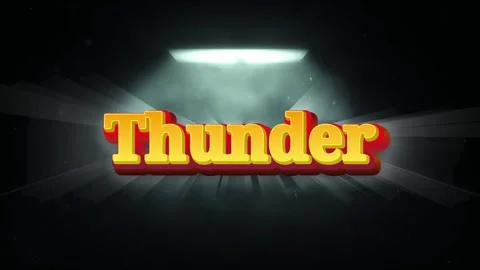 Animated 3D Thunder text title appearing with a bright light effect on a dark Stock Footage 346133196
