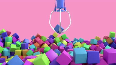 Animated 3D Toy Claw Machine Grabbing 3D Cubes Stock Footage 164047753