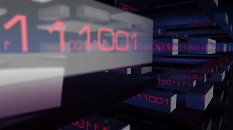 Animated 3D transpartent modules displaying changing red digital binary code Video stock 60938529