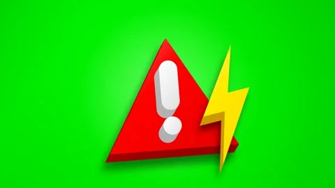 Animated 3D Warning Sign with Lightning Bolt Icon on Green Screen. Stock Footage 336620635