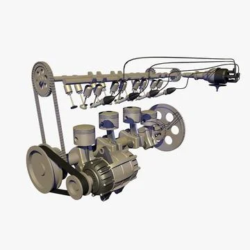 Animated 4 Cylinder Engine 3D Model