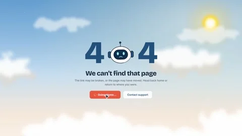 Animated 404 page not found screen featuring a robot icon. 4K Video stock 348234562