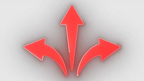 Animated 4K UHD Red Glow Three-Way Direction Arrow Overlay, Dynamic Decision Cho Stock Footage 322112008