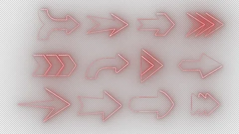 Animated 4K UHD Red Neon Arrows Pack Overlay, Dynamic Glow Direction Pointers Se Stock Footage 322053315