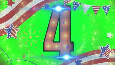 Animated 4th of july decorations with glowing number four Stock Footage 337444660