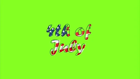 Animated 4th of July text filled with waving American flag texture on green scre Stock Footage 337985519