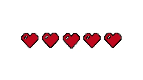 Animated 5 Hearts Pixel 8 Bit Health Bar Display Gaming Element Stock Footage 318826188