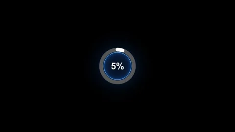 Animated 5 percent loading circle with blue glow on black background. 4k mo.. 動画素材 337363994