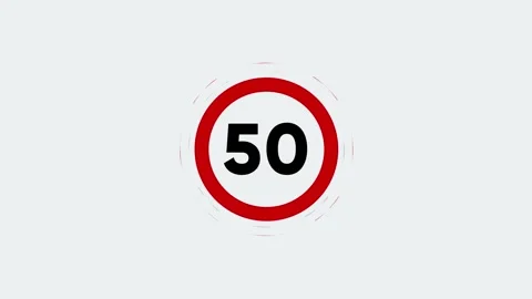 Animated 50 km/h Speed Limit Road Sign Icon Motion Graphic Video stock 345586831