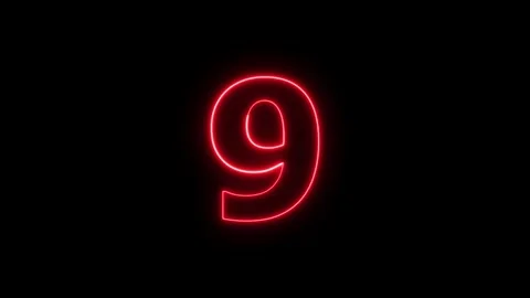 Animated 9 number neon light glowing in the dark black background footage. Vidéo 337444033