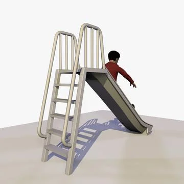 Animated 9 Year Old African Boy Playing With a Playground Slide 3D Model