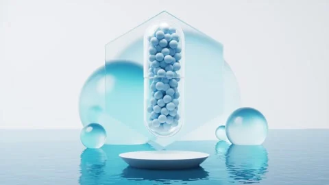 Animated abstract background with capsule and floating spheres, science con.. Vídeos de archivo 332336257