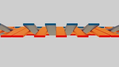 Animated abstract background of red and blue rotating 3D rectangles. looped scre Stock Footage 165378492
