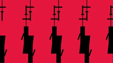 Animated abstract black shapes moving on a vibrant red background 库存影片 345286017