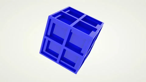 Animated abstract blue cube rotates on a white background. 3d render Stock Footage 122496588