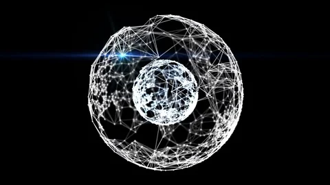 Animated abstract concentric two spheres formed by plexus connected white dots Stock Footage 75031094