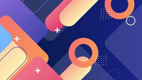 Animated abstract design with vibrant and colorful geometric forms on dark blue Stock Footage 325696005