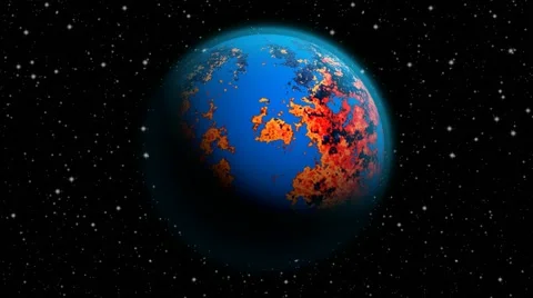 Animated abstract future planet Earth with blue atmosphere and red continents Stock Footage 54605974