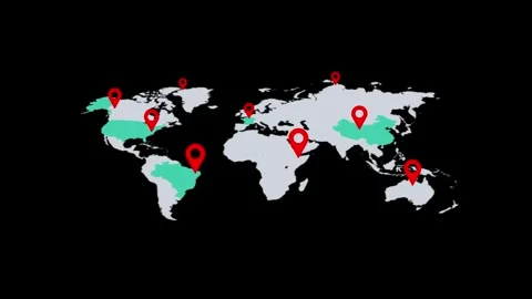 Animated Abstract Neon World Map with Location Markers  Global GPS Navigati.. Stock Footage 309265532