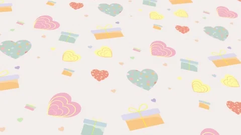 Animated abstract pattern with geometric elements gift box heart shape. pastel Stock Footage 233783634
